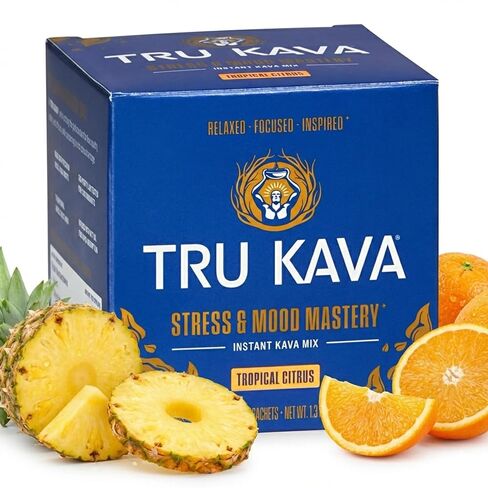 TRU KAVA Whole Root Kava Powder Drink Mix - Ceremonial Grade Noble Kava from Vanuatu, Instant Calm Focus & Social Ease, Kavalactone Rich, Non-Extract, Lab Tested - 12 Sachets in Saudi Arabia