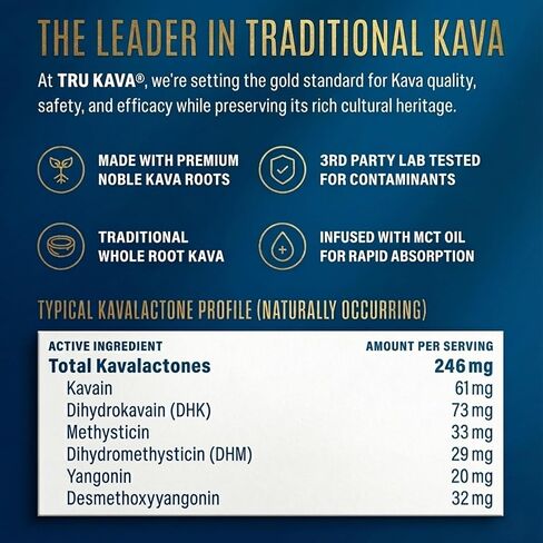 TRU KAVA Whole Root Kava Powder Drink Mix - Ceremonial Grade Noble Kava from Vanuatu, Instant Calm Focus & Social Ease, Kavalactone Rich, Non-Extract, Lab Tested - 12 Sachets in Saudi Arabia