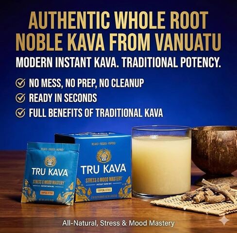 TRU KAVA Whole Root Kava Powder Drink Mix - Ceremonial Grade Noble Kava from Vanuatu, Instant Calm Focus & Social Ease, Kavalactone Rich, Non-Extract, Lab Tested - 12 Sachets in Saudi Arabia