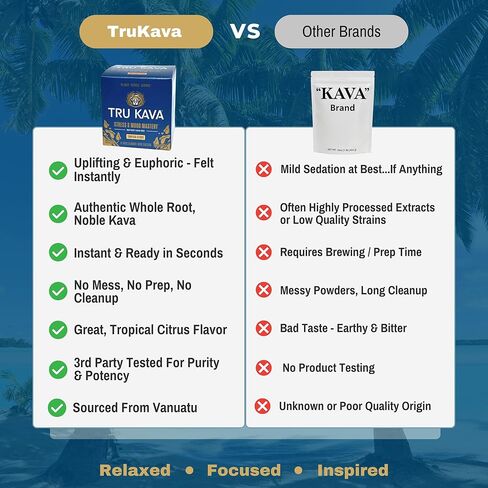 TRU KAVA Whole Root Kava Powder Drink Mix - Ceremonial Grade Noble Kava from Vanuatu, Instant Calm Focus & Social Ease, Kavalactone Rich, Non-Extract, Lab Tested - 12 Sachets in Saudi Arabia