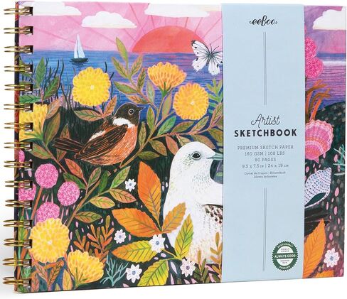 eeBoo Piece & Love: Artist Sketchbook - Victoria's - 80 Pages, 9.5x7.5 Hardcover Spiral Book, 160 GSM, 108 LBS Drawing Paper, Butterfly Floral Cover in Kuwait