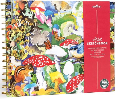 eeBoo Piece & Love: Artist Sketchbook - Victoria's - 80 Pages, 9.5x7.5 Hardcover Spiral Book, 160 GSM, 108 LBS Drawing Paper, Butterfly Floral Cover in Kuwait