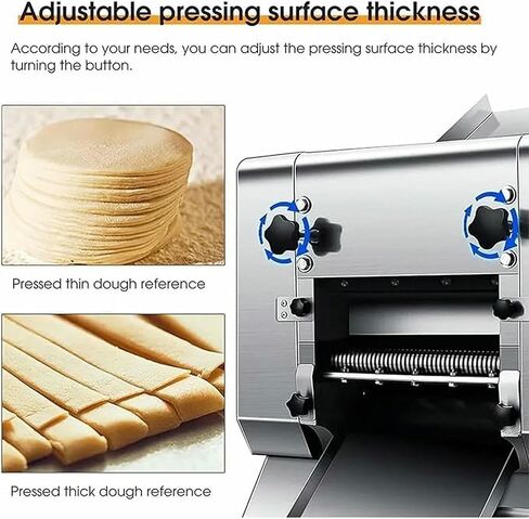 ماكينة صنع المعكرونة التجارية، ماكينة ضغط المعكرونة الكهربائية المصنوعة من الفولاذ المقاوم للصدأ بقدرة 1500 وات، سمك قابل للتعديل من 1-10 مم، قاطعة المعكرونة 25 كجم/ساعة، للمطاعم، مبيعات المصنع مباشرة in Kuwait