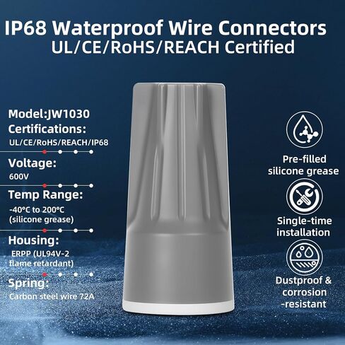 50PCS Waterproof Wire Connectors Grey 22-10AWG, IP68 Waterproof Wire Nuts for Landscape Lighting, Heavy-Duty Waterproof Electrical Connectors for Irrigation, Wet and Dusty in Kuwait