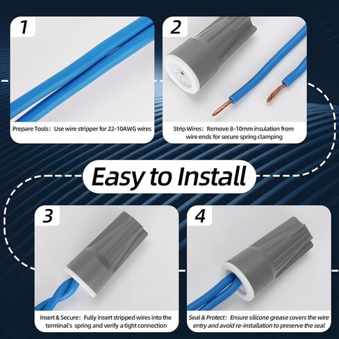 50PCS Waterproof Wire Connectors Grey 22-10AWG, IP68 Waterproof Wire Nuts for Landscape Lighting, Heavy-Duty Waterproof Electrical Connectors for Irrigation, Wet and Dusty in Kuwait