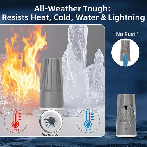 50PCS Waterproof Wire Connectors Grey 22-10AWG, IP68 Waterproof Wire Nuts for Landscape Lighting, Heavy-Duty Waterproof Electrical Connectors for Irrigation, Wet and Dusty in Kuwait