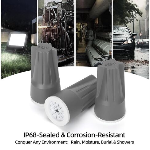 50PCS Waterproof Wire Connectors Grey 22-10AWG, IP68 Waterproof Wire Nuts for Landscape Lighting, Heavy-Duty Waterproof Electrical Connectors for Irrigation, Wet and Dusty in Kuwait