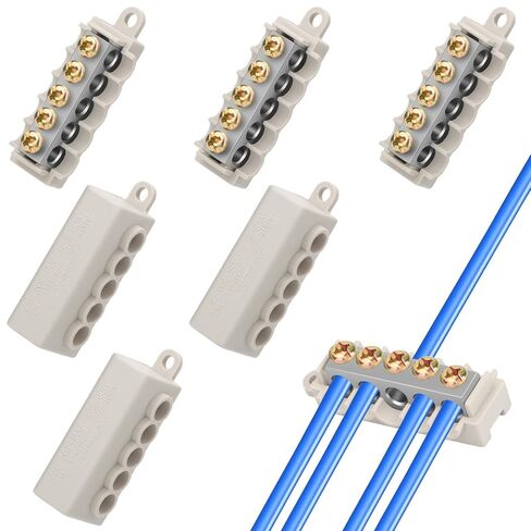 طقم صواميل توصيل أسلاك Linkstyle 6 قطع 10 AWG، 60 أمبير 16-10 برغي نوع ثابت توصيل أسلاك سريع موصلات طرفية نحاسية مدمجة، وصلة سلك مقاومة للماء (1 في 4 خارج) in Saudi Arabia