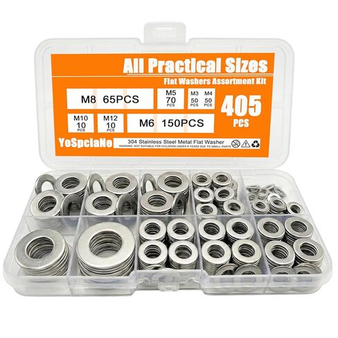 405pcs Flat Washers Assortment Kit, Metric 304 Stainless Steel Assorted Set(M3-M12) - Metal Washer with More Practical M6 & M8 Sizes, Small Washers for Screws & Bolts in Saudi Arabia