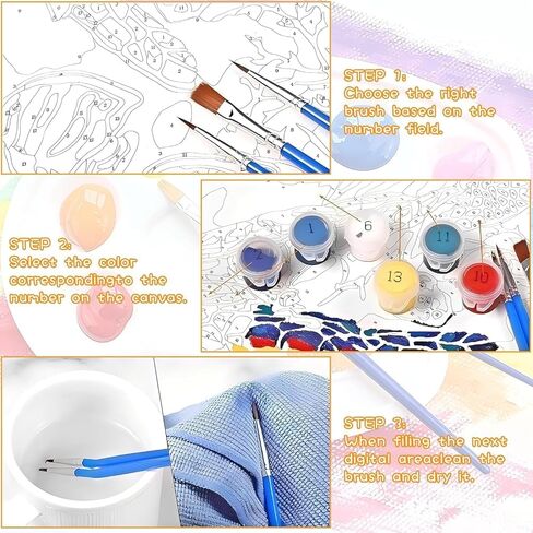 LOMSIOY Frame Paint by Number Kit for Adults, DIY Easy Puppy Oil Painting with Brushes, Hooks - Animal Framed Art Kits for Beginners - Suitable for Bedroom, Wall, Door Decor (8x8 Inch) in Kuwait