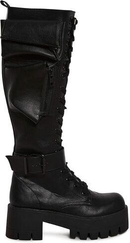 Dolls Kill Obsidian Pocket Combat Boots by Current Mood – Knee High Vegan Leather Combat Boots for Edgy Style in Kuwait
