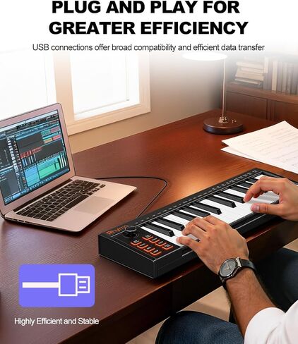 Mini MIDI Keyboard, 25 Key MIDI Controller for Beginner with Velocity-Sensitive Mini Keys, Professional Beat Maker and Keytar for Keyboard Music Production in Kuwait
