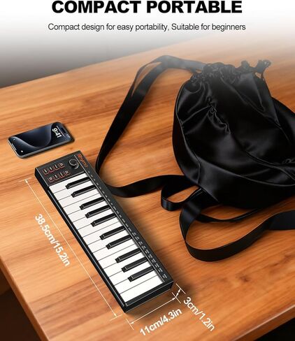 Mini MIDI Keyboard, 25 Key MIDI Controller for Beginner with Velocity-Sensitive Mini Keys, Professional Beat Maker and Keytar for Keyboard Music Production in Kuwait