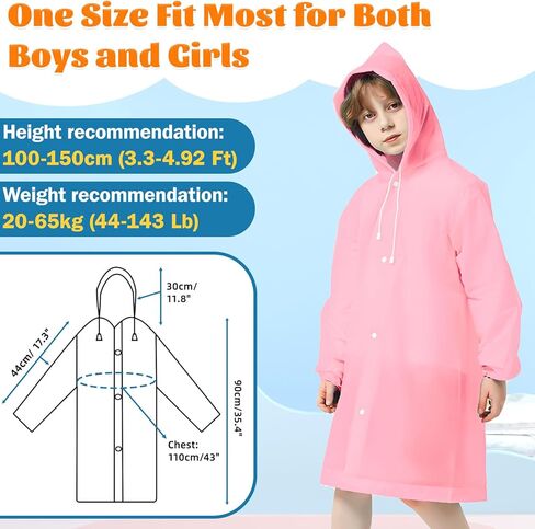 2 Pack Rain Ponchos for Kids Reusable,Thickened EVA Travel Raincoat Jacket with Hoods and Sleeves,Lightweight Light Pink Capes Ponchos for Boys and Girls Outdoor Camping Travel in Saudi Arabia