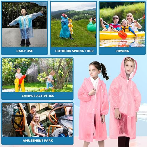 2 Pack Rain Ponchos for Kids Reusable,Thickened EVA Travel Raincoat Jacket with Hoods and Sleeves,Lightweight Light Pink Capes Ponchos for Boys and Girls Outdoor Camping Travel in Saudi Arabia