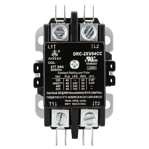 SunLee 2 Pole 40 Amp Contactor 277v Coil UL 2 Pole Lighting Load 50 AMP Contactor يعادل 42CF15AL الصابورة، مشغل LED، موصل نظام الإضاءة التجاري 277V in Kuwait