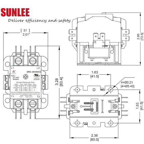 SunLee 2 Pole 40 Amp Contactor 277v Coil UL 2 Pole Lighting Load 50 AMP Contactor يعادل 42CF15AL الصابورة، مشغل LED، موصل نظام الإضاءة التجاري 277V in Kuwait