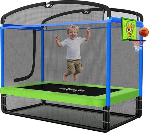 Zupapa 4X6FT Rectangle Trampoline with Basketball Hoop, and Safety Net - Indoor/Outdoor Kids Trampoline for Toddlers Ages 3-6, 220LBS Capacity, Heavy-Duty Galvanized Steel Frame in Kuwait