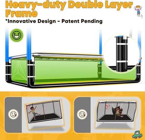 Zupapa 4X6FT Rectangle Trampoline with Basketball Hoop, and Safety Net - Indoor/Outdoor Kids Trampoline for Toddlers Ages 3-6, 220LBS Capacity, Heavy-Duty Galvanized Steel Frame in Kuwait