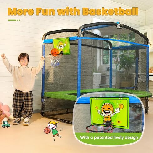 Zupapa 4X6FT Rectangle Trampoline with Basketball Hoop, and Safety Net - Indoor/Outdoor Kids Trampoline for Toddlers Ages 3-6, 220LBS Capacity, Heavy-Duty Galvanized Steel Frame in Kuwait