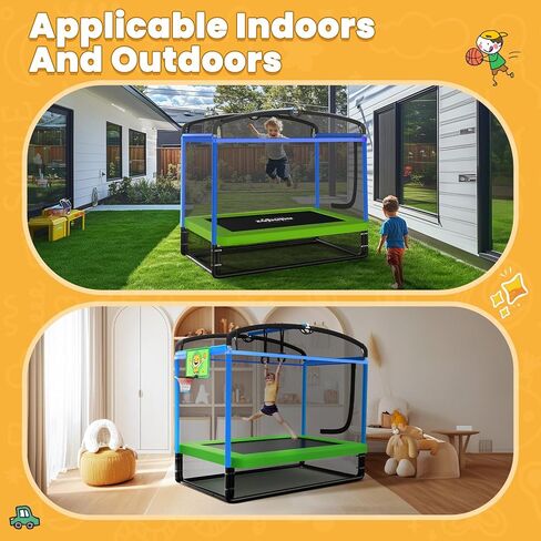 Zupapa 4X6FT Rectangle Trampoline with Basketball Hoop, and Safety Net - Indoor/Outdoor Kids Trampoline for Toddlers Ages 3-6, 220LBS Capacity, Heavy-Duty Galvanized Steel Frame in Kuwait