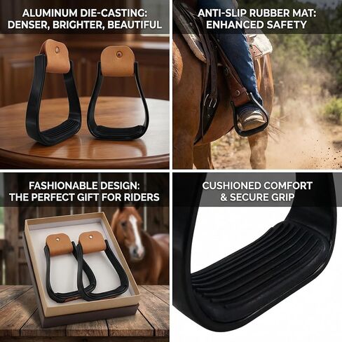 2 Pcs Aluminum Western Horse Riding Stirrups, Lightweight Overshoe Safety Design with Anti-Slip Rubber Foot Mat, Cushioned for Ankle Stress Relief Fatigue Reduction for Equestrian Saddles in Kuwait