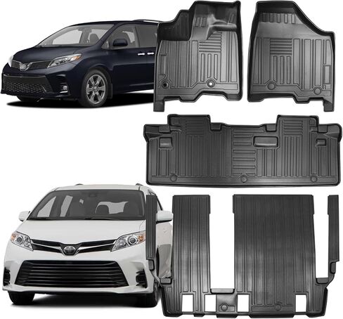 Compatible for Toyota Sienna 2020-2013 Floor Mat 3 Rows Trunk Mats, All Weather Car Floor Liners Protector for Sienna 2020 2019 2018 2017 2016 2015 2014 2013 Accessories（Fit 8 Seater Model） in Kuwait