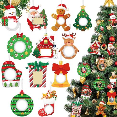 Suzile 36 Set Christmas Frame Ornaments Christmas Picture Frame Xmas Character Photo Frame Ornaments for Christmas Tree Kids DIY Hanging Decor Party Holiday House Decorations Keepsake, 12 Style in Saudi Arabia