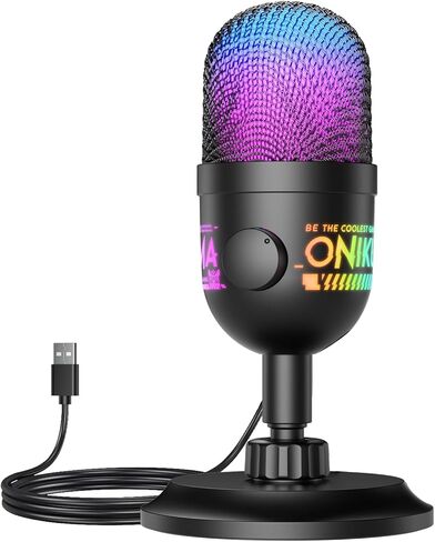 USB Condenser Microphone for PC, RGB Gaming Mic with Plug & Play, Cardioid Pickup, Real-Time Monitoring, Tap-to-Mute, Gain Control for Streaming, Podcast, Recording on PC, Mac in Kuwait