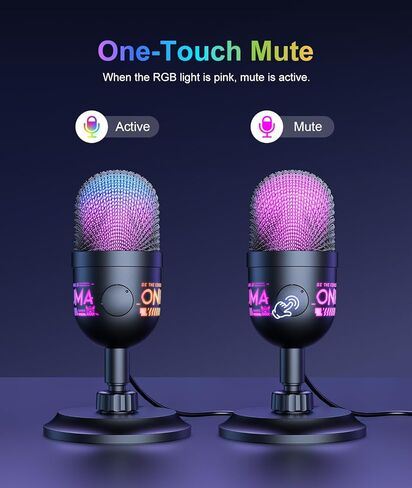 USB Condenser Microphone for PC, RGB Gaming Mic with Plug & Play, Cardioid Pickup, Real-Time Monitoring, Tap-to-Mute, Gain Control for Streaming, Podcast, Recording on PC, Mac in Kuwait