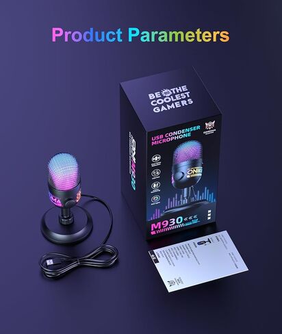 USB Condenser Microphone for PC, RGB Gaming Mic with Plug & Play, Cardioid Pickup, Real-Time Monitoring, Tap-to-Mute, Gain Control for Streaming, Podcast, Recording on PC, Mac in Kuwait