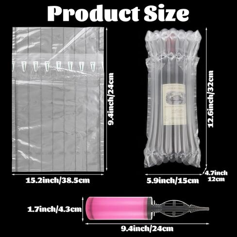 50PCS Wine Bottle Protector Bags, Wine Bags for Travel with Free Inflator Pump, Inflatable Air Column Wine Shipping Sleeves for Suitcase Luggage Airplane, Safety Shipping in Kuwait