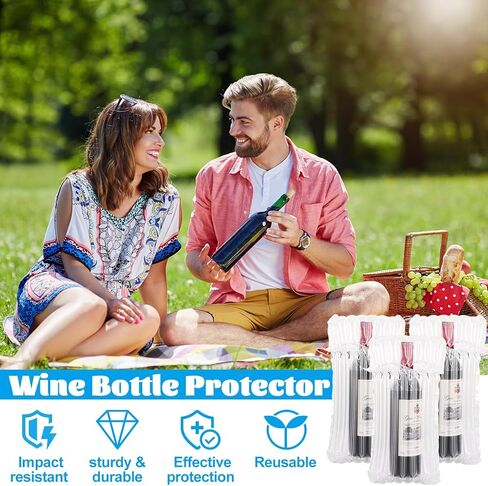 50PCS Wine Bottle Protector Bags, Wine Bags for Travel with Free Inflator Pump, Inflatable Air Column Wine Shipping Sleeves for Suitcase Luggage Airplane, Safety Shipping in Kuwait