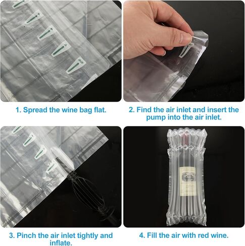 50PCS Wine Bottle Protector Bags, Wine Bags for Travel with Free Inflator Pump, Inflatable Air Column Wine Shipping Sleeves for Suitcase Luggage Airplane, Safety Shipping in Kuwait