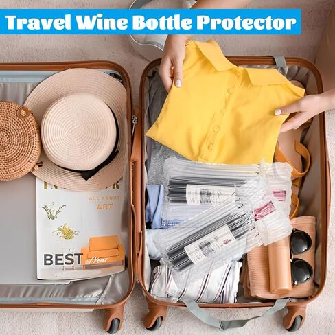 50PCS Wine Bottle Protector Bags, Wine Bags for Travel with Free Inflator Pump, Inflatable Air Column Wine Shipping Sleeves for Suitcase Luggage Airplane, Safety Shipping in Kuwait