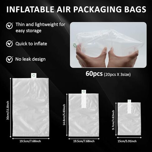 Upgraded Double-Layer Inflatable Protective Bags Set, 60 Count in 3 Sizes (4x6, 6x8, 8x12 Inch) for Shipping, Cosmetics, Fragile Items, Toys & Air Pillow Void Fill in Saudi Arabia