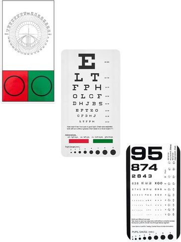 Snellen & Rosenbaum Pocket Eye Chart 3-Pack Set with Standard Logarithmic Chart 6ft Distance Vision Tester, 36cm Near Vision Card, Astigmatism & Color Test Portable Eye Screening Kit in Kuwait