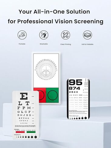 Snellen & Rosenbaum Pocket Eye Chart 3-Pack Set with Standard Logarithmic Chart 6ft Distance Vision Tester, 36cm Near Vision Card, Astigmatism & Color Test Portable Eye Screening Kit in Kuwait