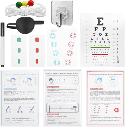 Vision Convergence Beads Training Kit ,Snellen Eye Chart, 2 Strabismus Correction Cards & Eye Patch,for Vision Convergence Insufficiency，Eye Muscle Strengthening, Focus Exercise and Agility. in Kuwait