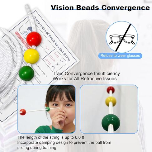 Vision Convergence Beads Training Kit ,Snellen Eye Chart, 2 Strabismus Correction Cards & Eye Patch,for Vision Convergence Insufficiency，Eye Muscle Strengthening, Focus Exercise and Agility. in Kuwait