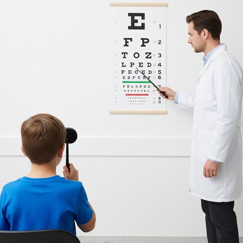 Snellen Eye Chart Exams Wall Chart 20 Feet PVC Low Vision Eye Charts Wall with Eyes Occluder and Pointer 22x11 Inches Eyes Exams for Hospital Home School Kids Gifts in Kuwait