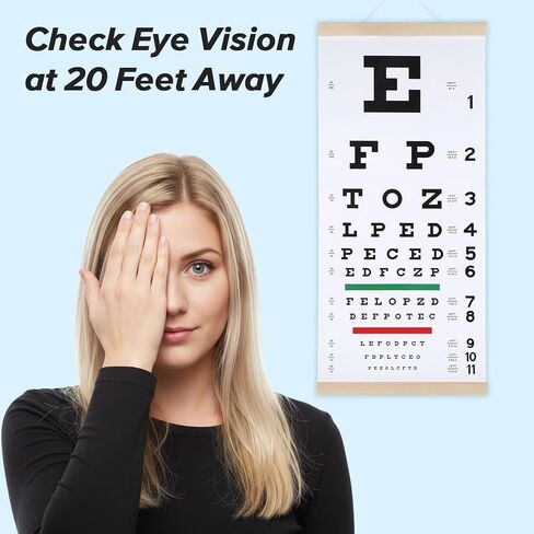 Snellen Eye Chart Exams Wall Chart 20 Feet PVC Low Vision Eye Charts Wall with Eyes Occluder and Pointer 22x11 Inches Eyes Exams for Hospital Home School Kids Gifts in Kuwait