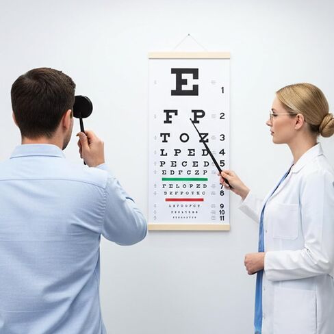 Snellen Eye Chart Exams Wall Chart 20 Feet PVC Low Vision Eye Charts Wall with Eyes Occluder and Pointer 22x11 Inches Eyes Exams for Hospital Home School Kids Gifts in Kuwait
