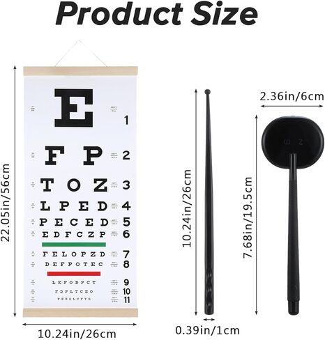 Snellen Eye Chart Exams Wall Chart 20 Feet PVC Low Vision Eye Charts Wall with Eyes Occluder and Pointer 22x11 Inches Eyes Exams for Hospital Home School Kids Gifts in Kuwait