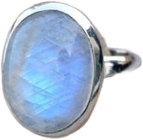 QUSIIOSLK 925 Sterling Silver Moonstone Ring Boho Rainbow Oval Shape Moonstone Ring Natural Moon Gemstone Solitaire Rings Jewelry for Women Size 6-11 10 in Kuwait