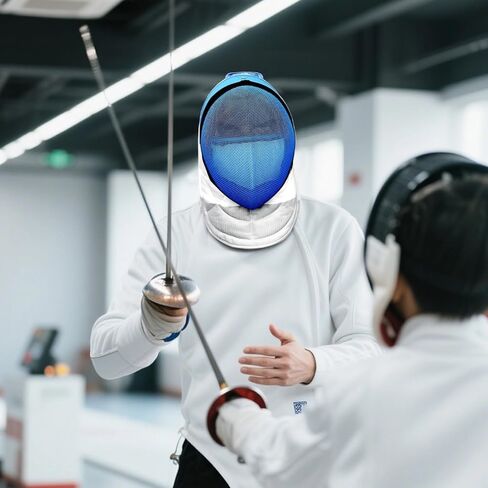 350N Carbon Steel Epee Fencing Mask, Blue Mesh, Fits Adults and Kids, Adjustable, Breathable, Extended Chin and Neck Guard, Nylon Back Strap in Saudi Arabia