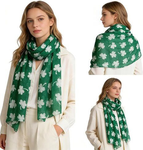 وشاح سانت باتريك سيلك شالات للنساء خفيف الوزن مطبوع عليه البرسيم للحماية من الأشعة فوق البنفسجية في الصيف in Kuwait