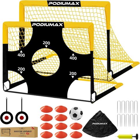 PodiuMax Kids Soccer Goal Set of 2, 4x3ft Pop up Portable Soccer Goals for Backyard, Soccer Net for Kids Age 3 4 5 6 7 8, Toddler Soccer Goal Gift with 1 Ball, 1 Target Net, 10 Cones, 2 Targets in Kuwait