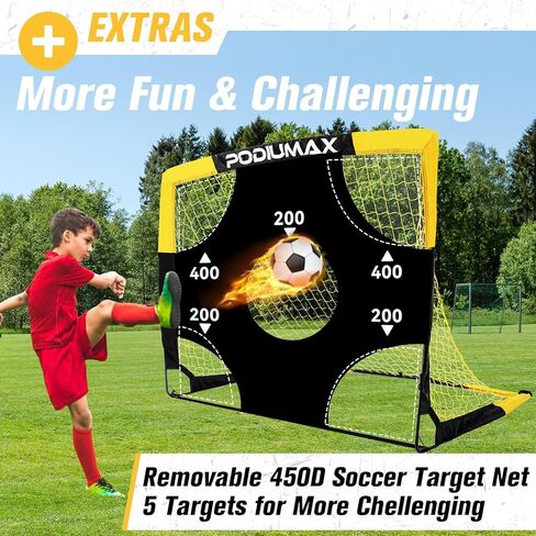 PodiuMax Kids Soccer Goal Set of 2, 4x3ft Pop up Portable Soccer Goals for Backyard, Soccer Net for Kids Age 3 4 5 6 7 8, Toddler Soccer Goal Gift with 1 Ball, 1 Target Net, 10 Cones, 2 Targets in Kuwait