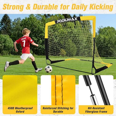 PodiuMax Kids Soccer Goal Set of 2, 4x3ft Pop up Portable Soccer Goals for Backyard, Soccer Net for Kids Age 3 4 5 6 7 8, Toddler Soccer Goal Gift with 1 Ball, 1 Target Net, 10 Cones, 2 Targets in Kuwait